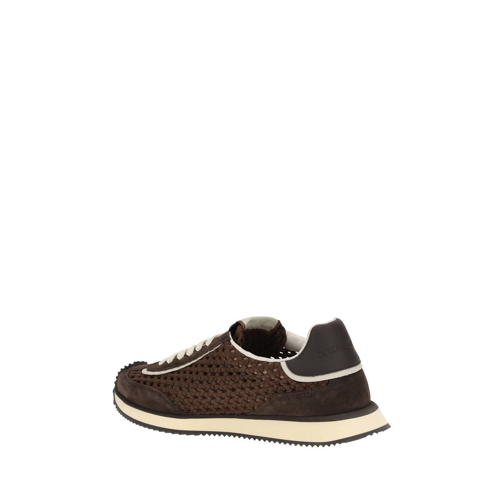 Dolce & Gabbana White Leather Woven Sneakers For Elevated Style