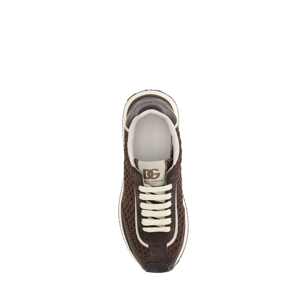 Dolce & Gabbana White Leather Woven Sneakers For Elevated Style