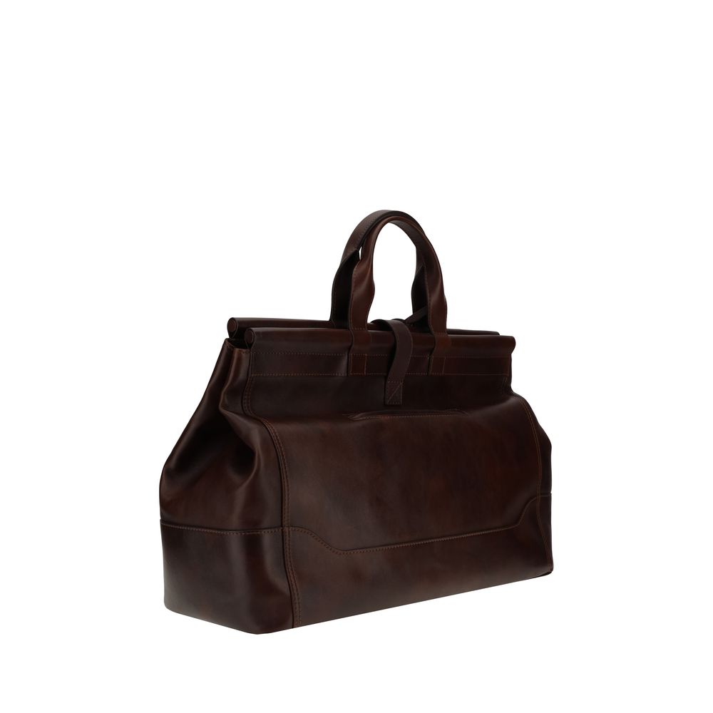 Brunello Cucinelli Brown Leather Travel Bag for Sophisticated Journeys