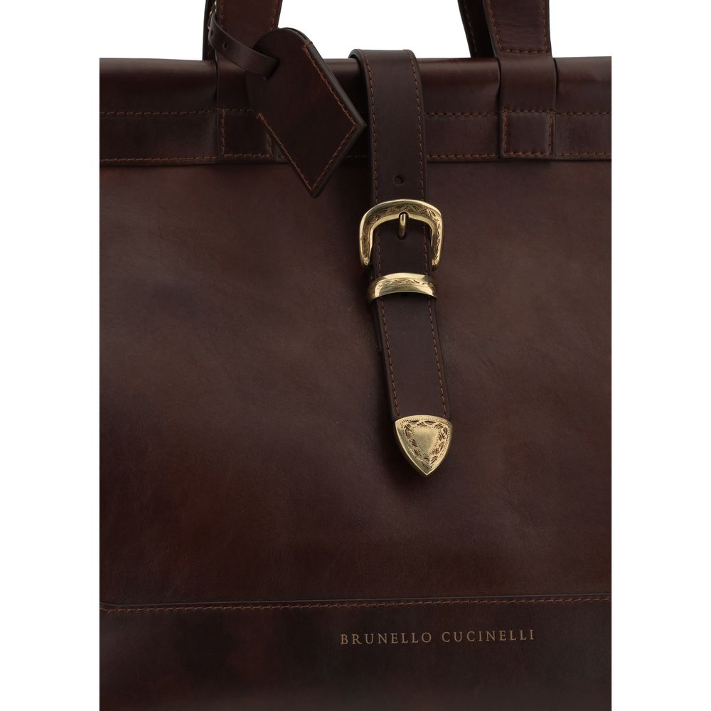 Brunello Cucinelli Brown Leather Travel Bag for Sophisticated Journeys