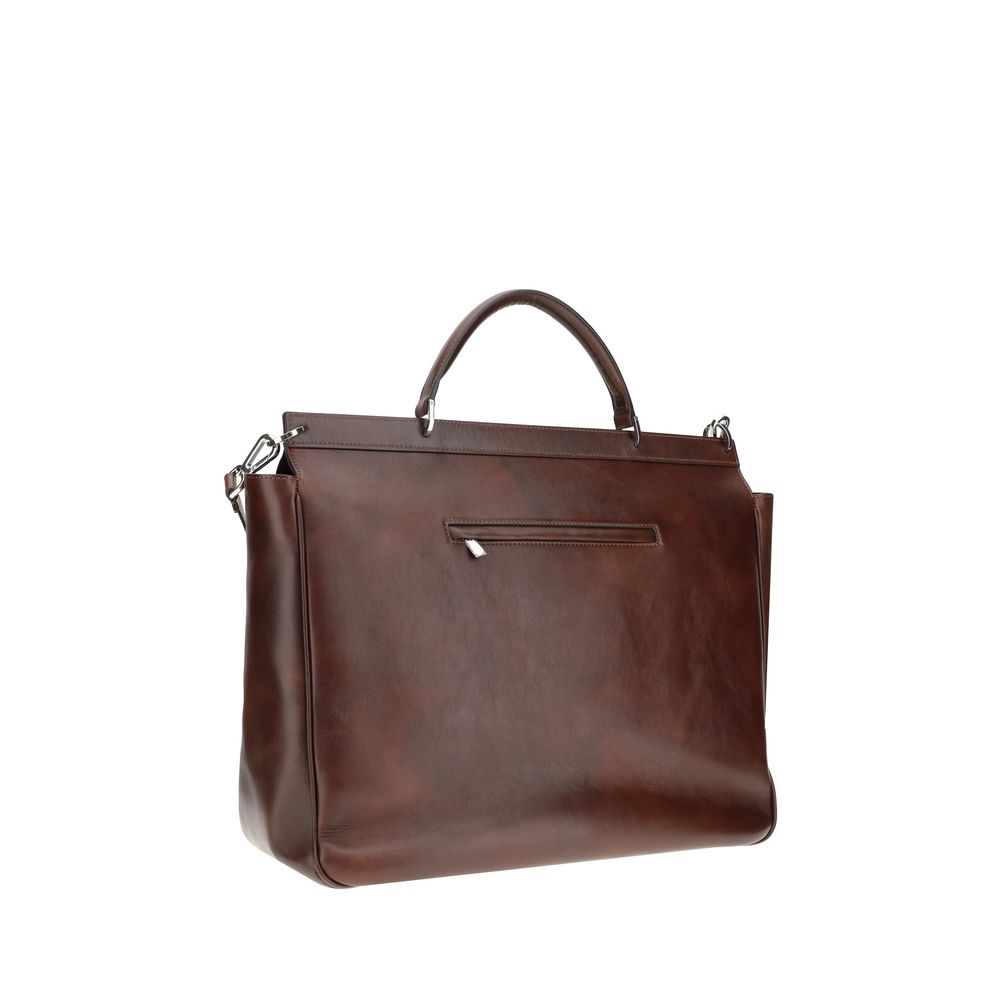 Brunello Cucinelli Brown Leather Travel Bag for Sophisticated Journeys