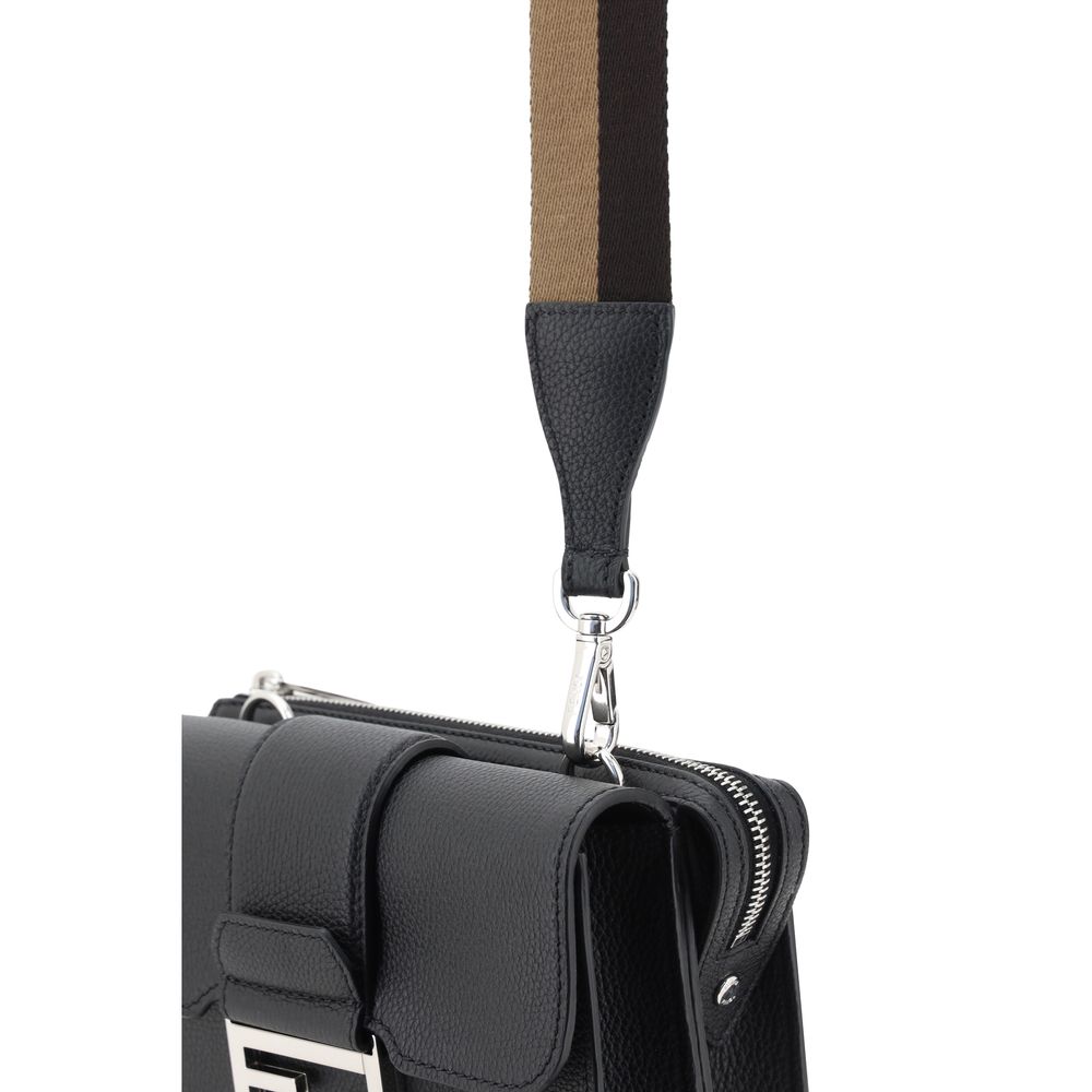 Fendi Black Luxurious Grained Leather Double Baguette Shoulder Bag