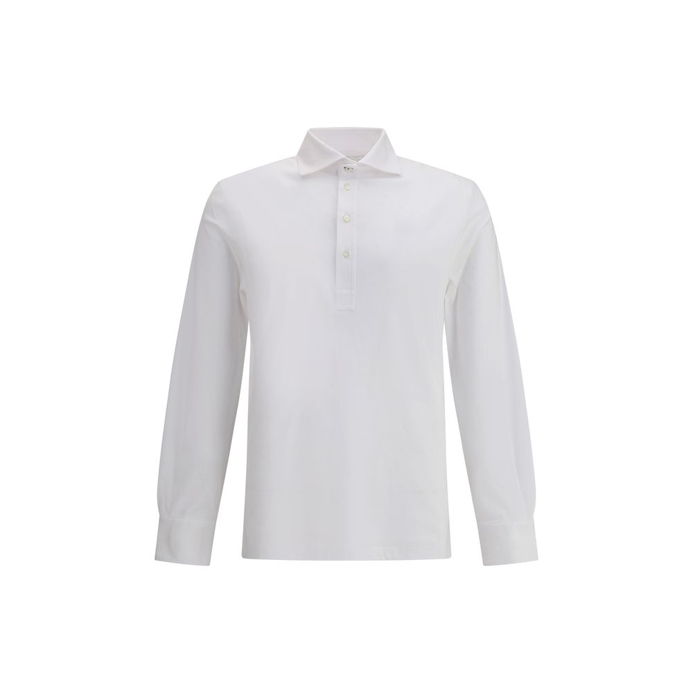 Brunello Cucinelli Navy Cotton Long-sleeved Polo Shirt