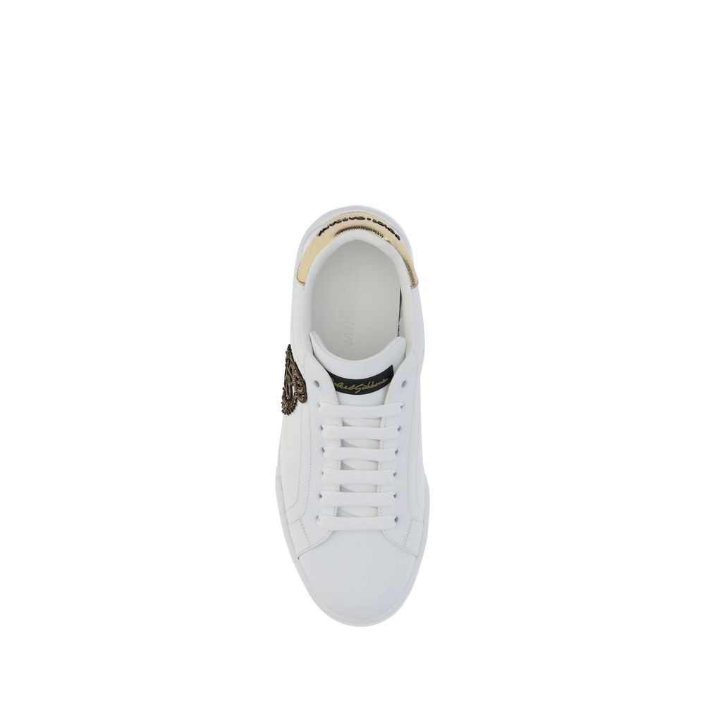 Dolce & Gabbana White Calf Leather Portofino Sneakers