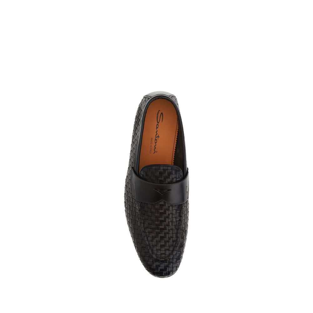 Santoni Brown Leather Penny Loafers: Exquisite Handcrafted Elegance