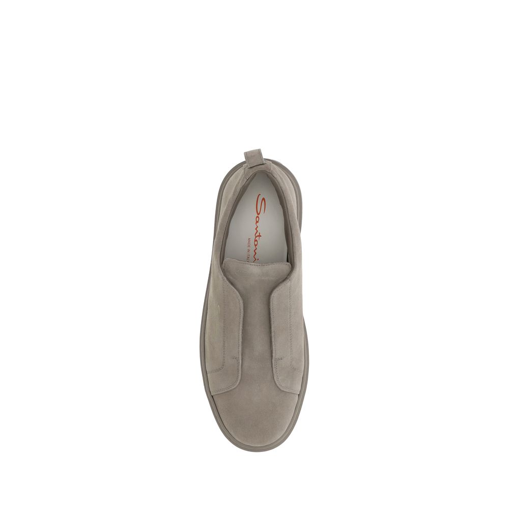 Santoni Grey Premium Suede Sneakers in Premium Suede Elegance