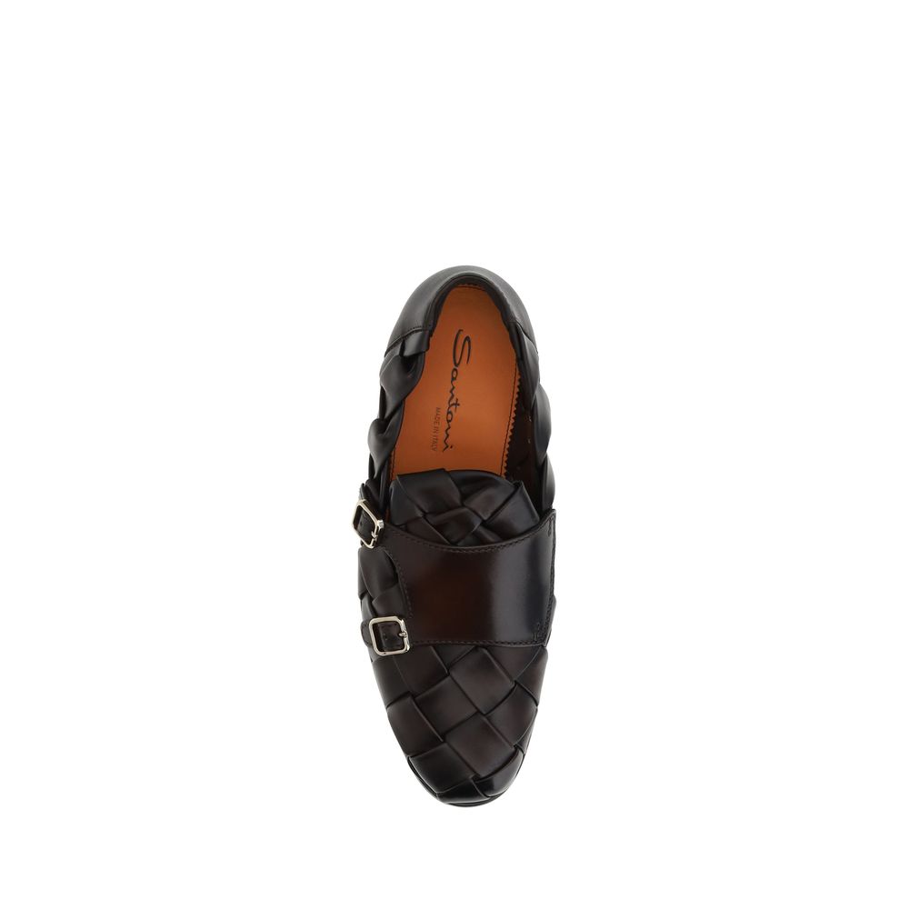 Santoni Brown Woven Leather Loafers for Timeless Elegance