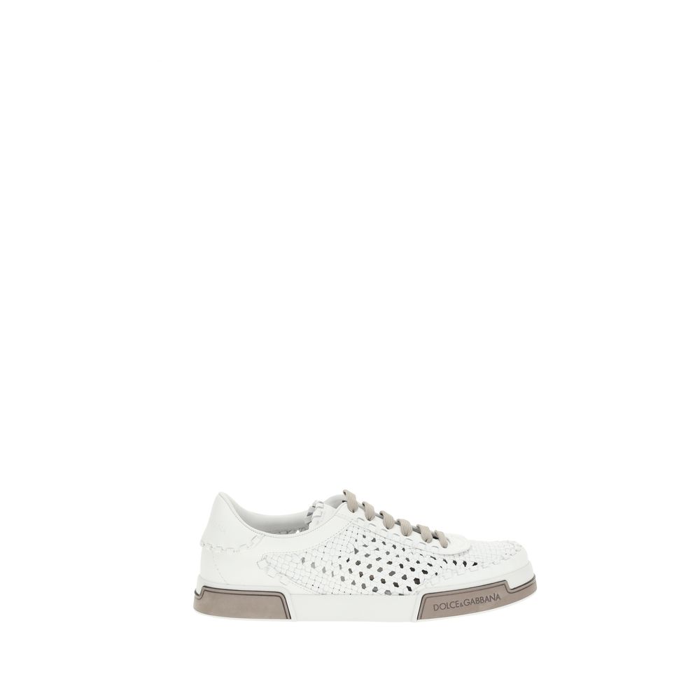 Dolce & Gabbana White Leather Mesh Panel Sneakers