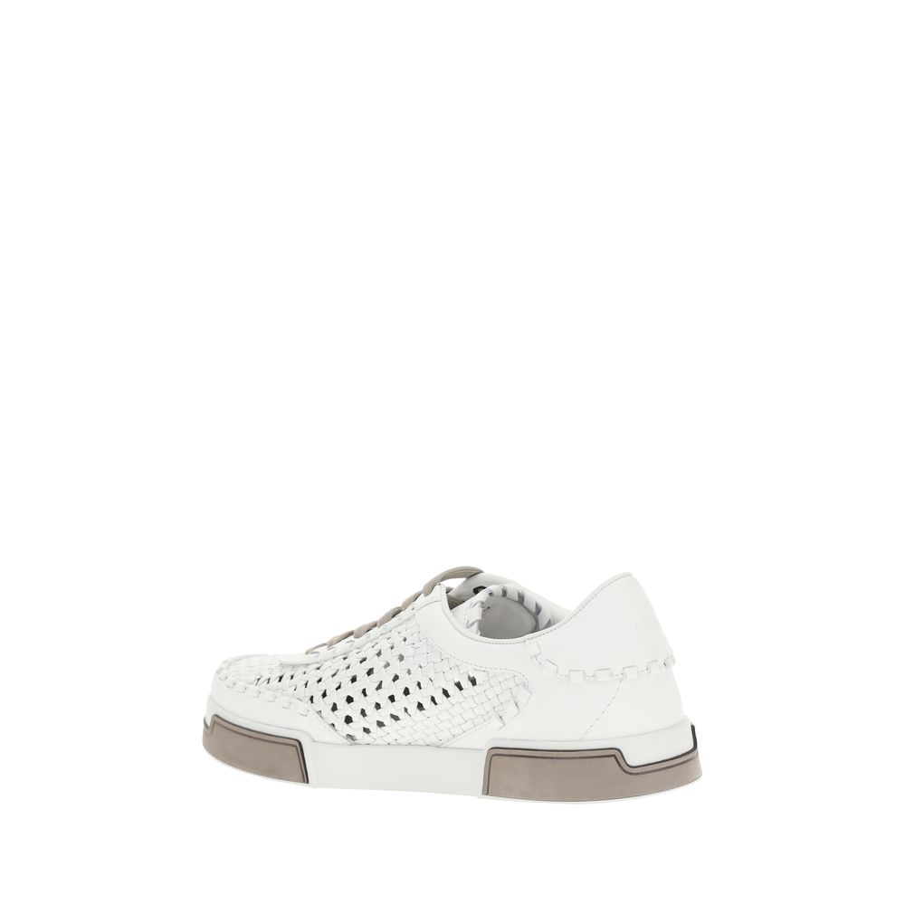 Dolce & Gabbana White Leather Mesh Panel Sneakers
