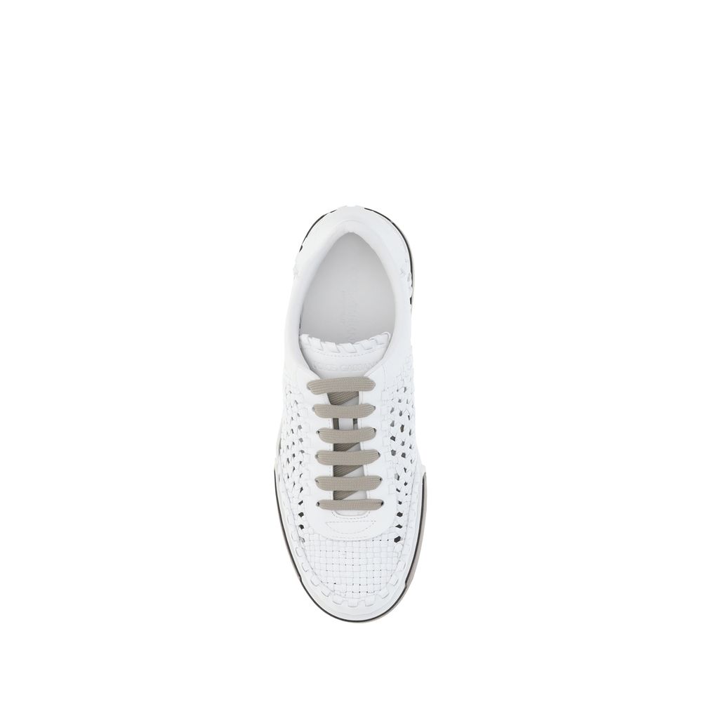 Dolce & Gabbana White Leather Mesh Panel Sneakers