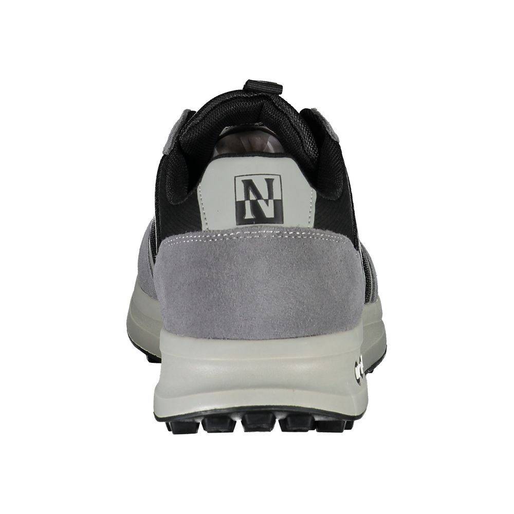Napapijri Gray Leather Sports Sneakers with Contrast Detail
