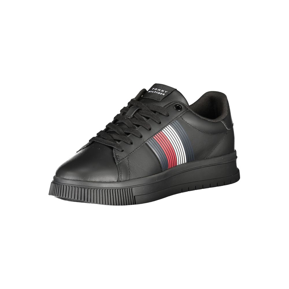 Tommy Hilfiger Black Leather Sneaker for Timeless Elegance