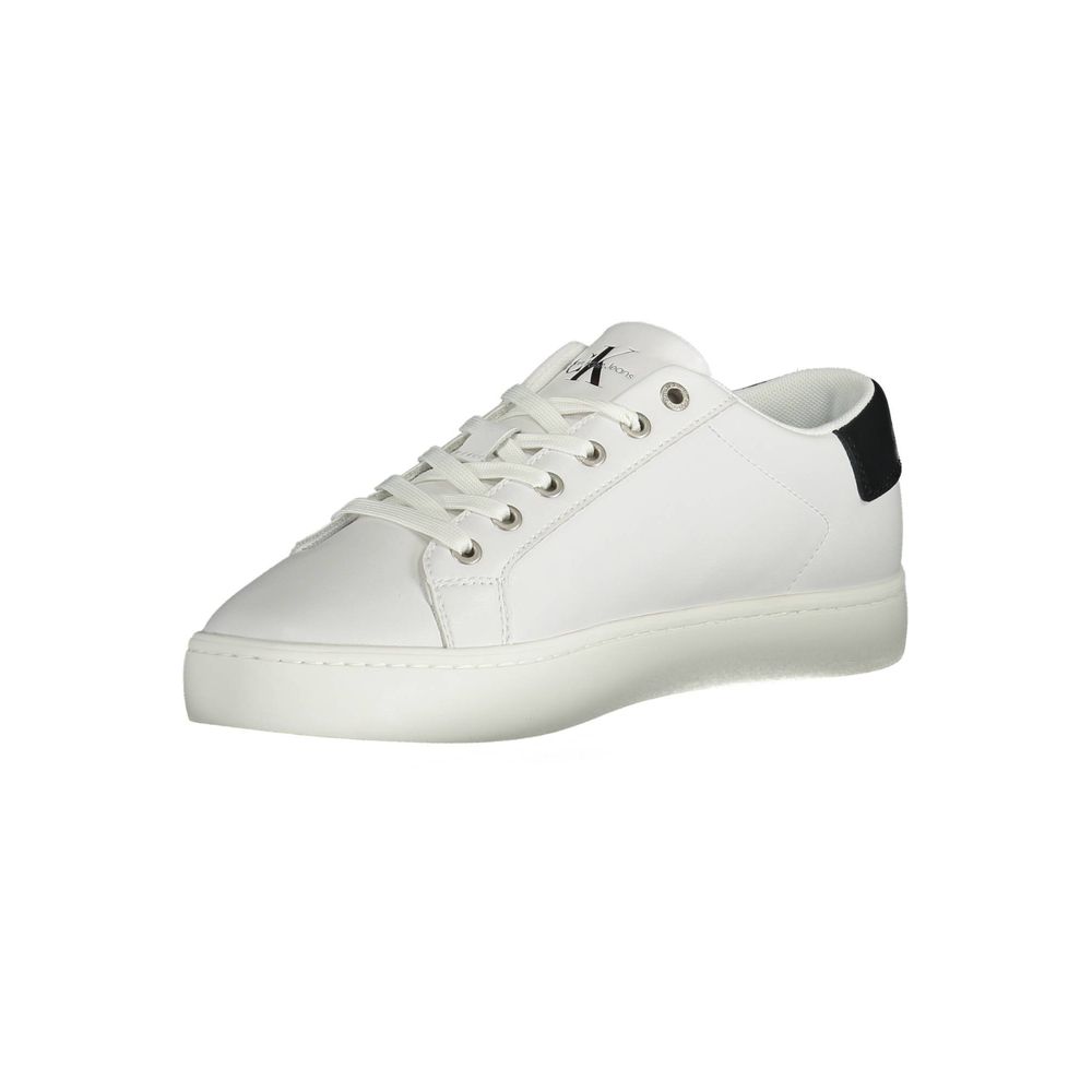 Calvin Klein White Leather Lace-Up Sneakers with Logo Detail
