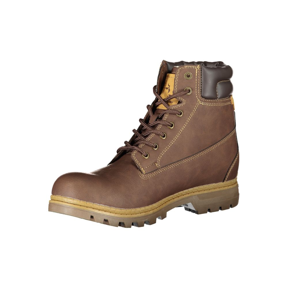 Carrera Brown Leather Lace-Up Boots with Contrast Detail