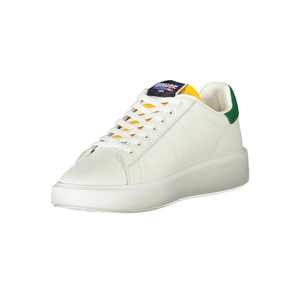 Blauer White Leather Sneaker with Green Accents