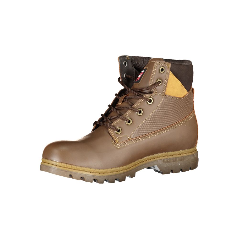 Carrera Brown Leather Lace-Up Boots with Contrasting Details