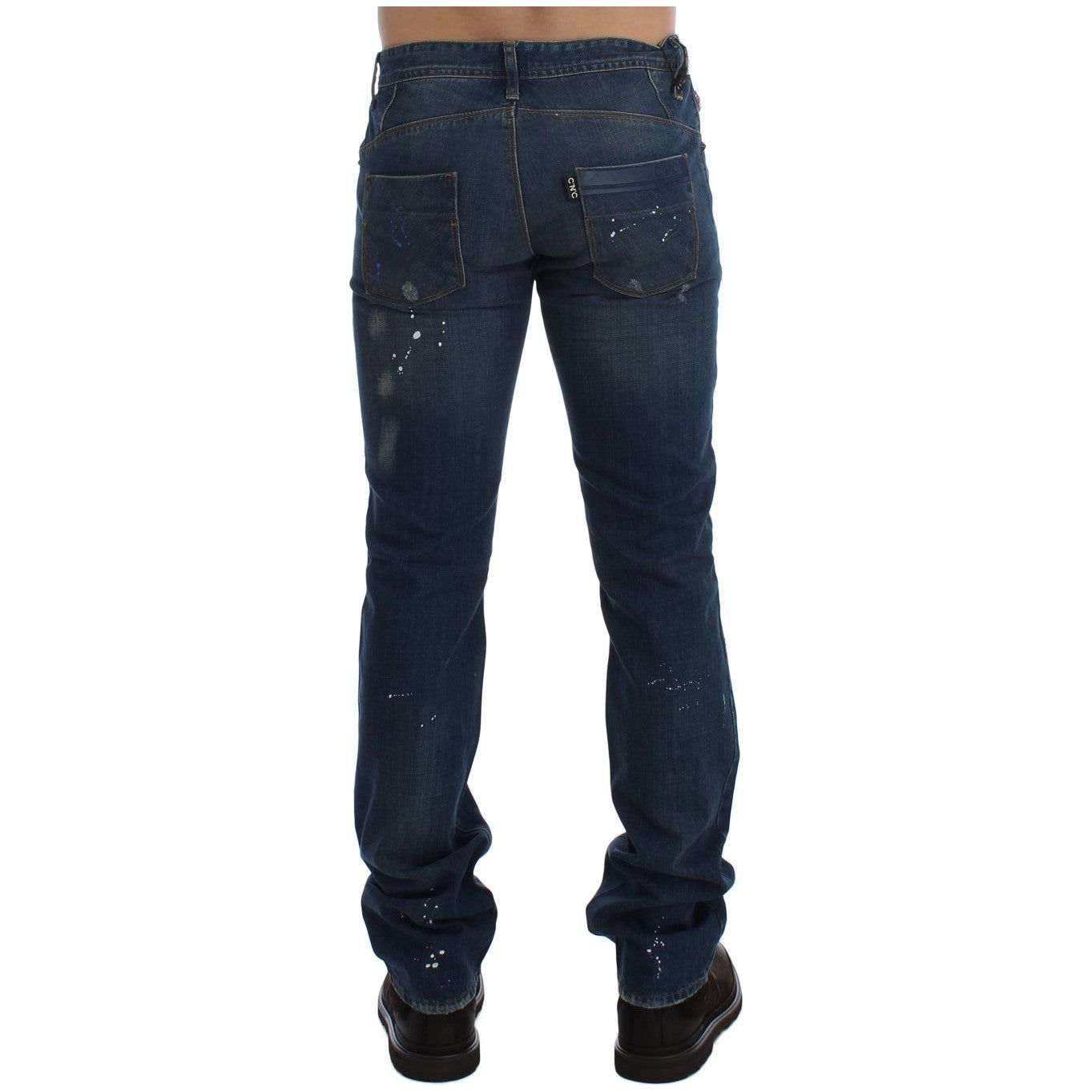 Costume National Blue Cotton Painted Slim Fit Jeans