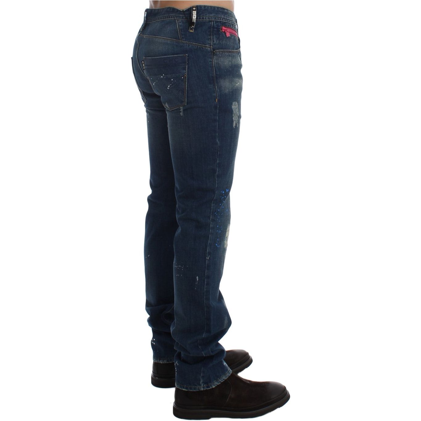 Costume National Blue Cotton Painted Slim Fit Jeans