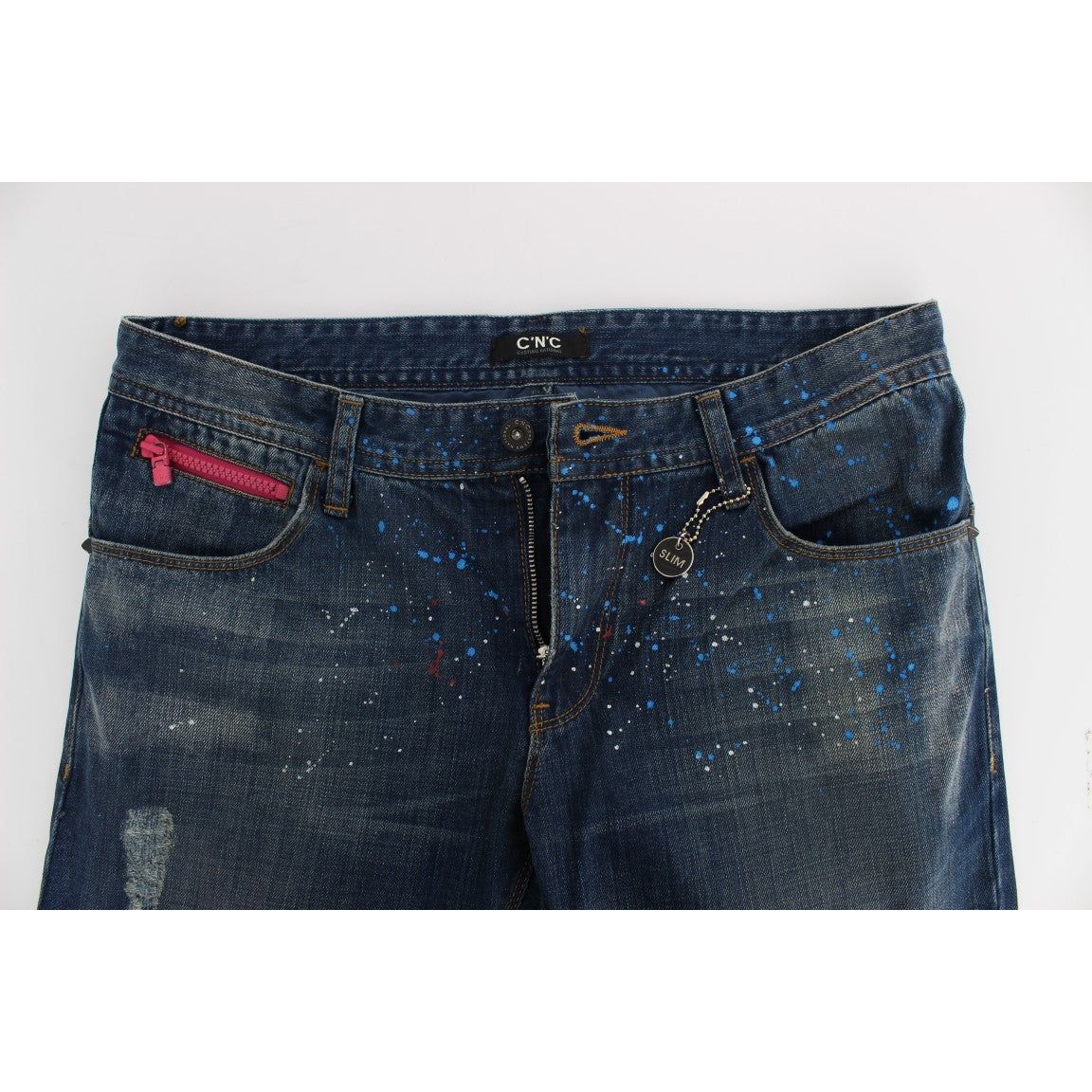 Costume National Blue Cotton Painted Slim Fit Jeans