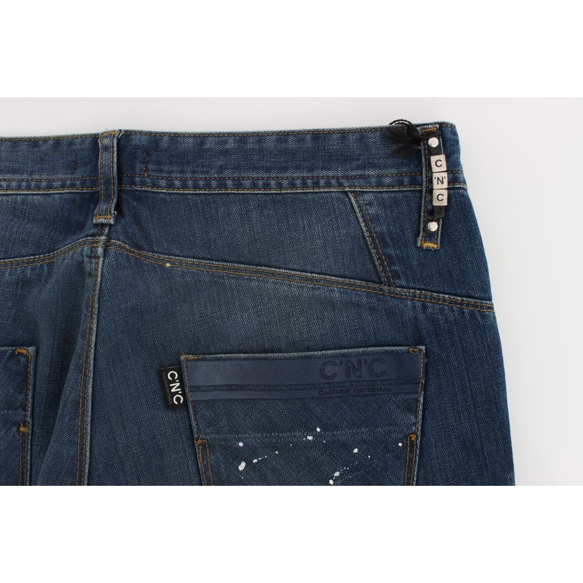 Costume National Blue Cotton Painted Slim Fit Jeans
