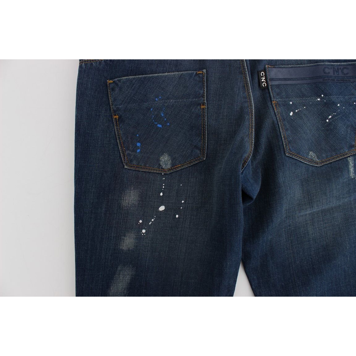 Costume National Blue Cotton Painted Slim Fit Jeans