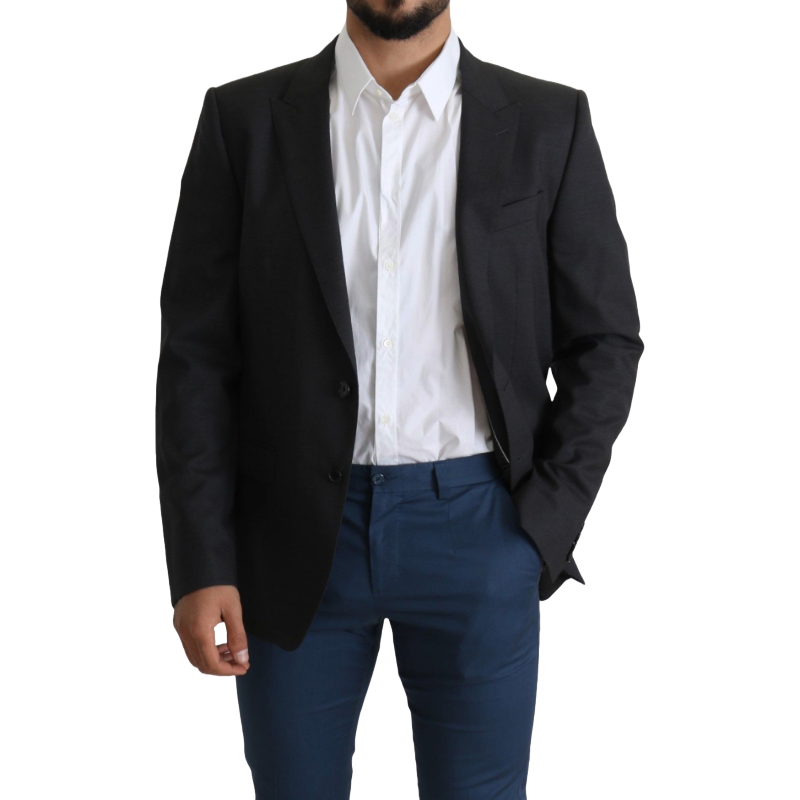Dolce & Gabbana Gray Wool Silk Blend Slim Fit Blazer