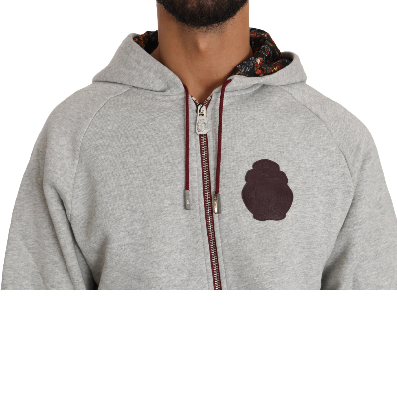 Billionaire Italian Couture Gray Cotton Hooded Sweatsuit Ensemble