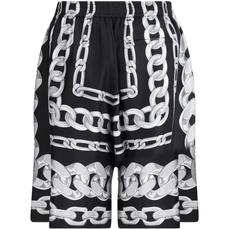 Versace Black Silk Medusa Chain Link Shorts For Elevated Style