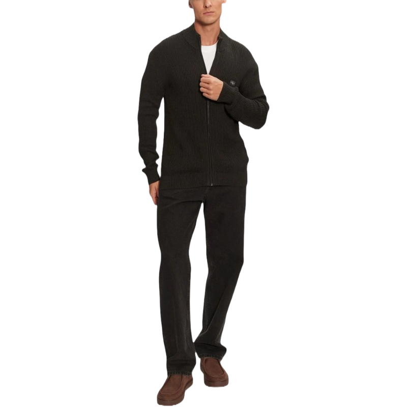 Calvin Klein Jeans Grey Cotton Woven Label Zip Thro Cardigan