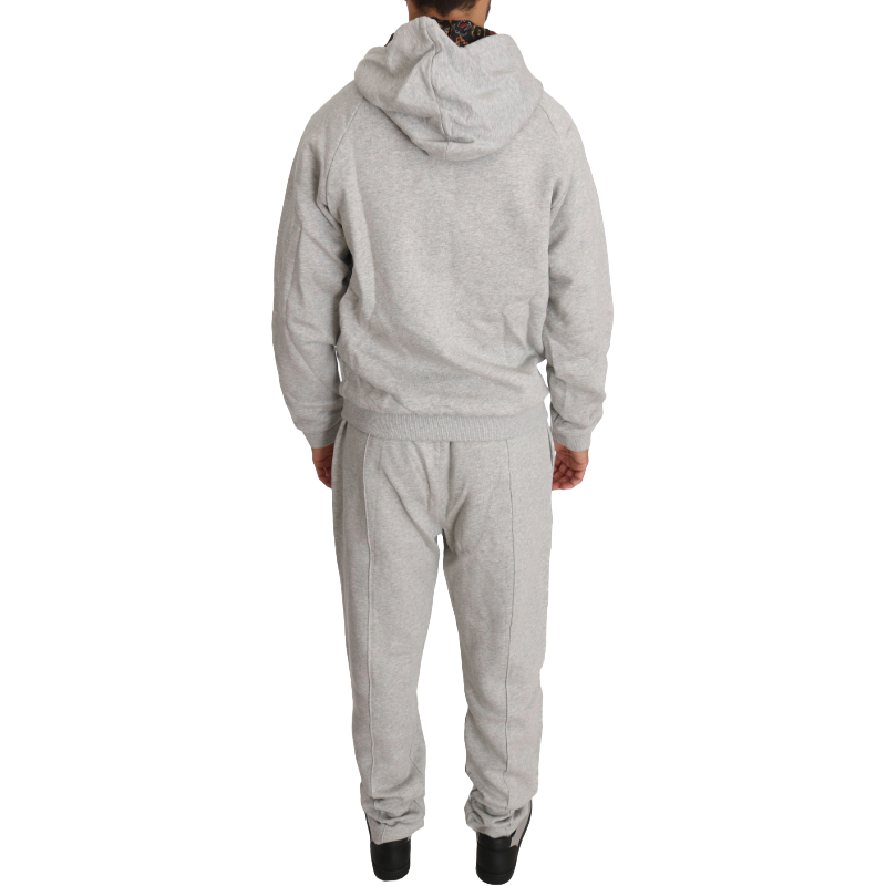 Billionaire Italian Couture Gray Cotton Hooded Sweatsuit Ensemble