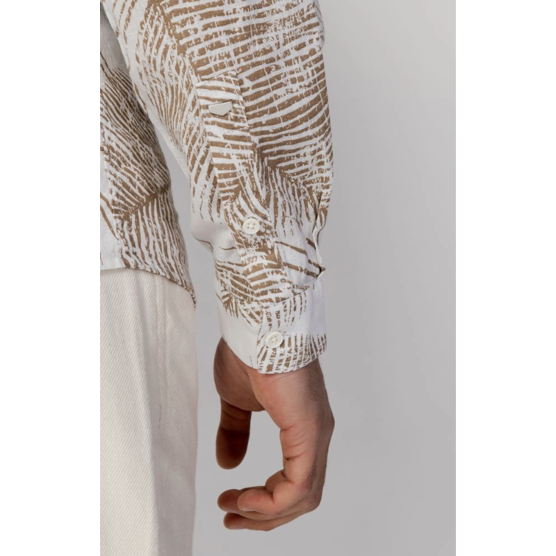 Beige Artwork Linen Shirt for Effortless Sophistication
