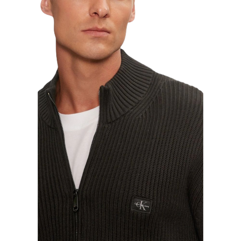 Calvin Klein Jeans Grey Cotton Woven Label Zip Thro Cardigan