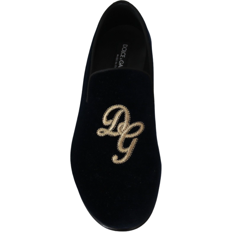 Dolce & Gabbana Blue Leather Embroidered Loafers