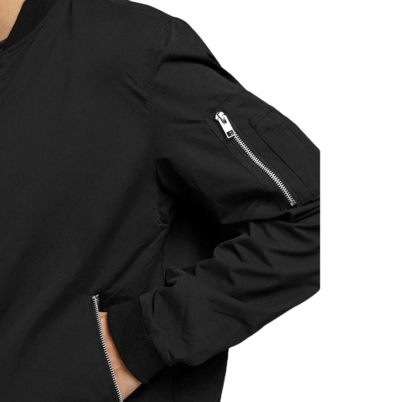 Jack & Jones Black Bomber Jacket with Arm Zipper Elegance