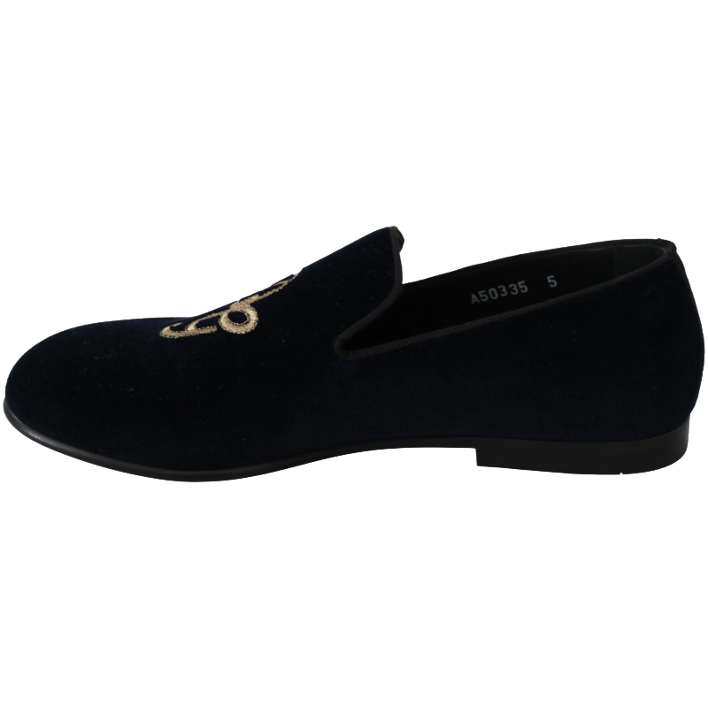 Dolce & Gabbana Blue Leather Embroidered Loafers