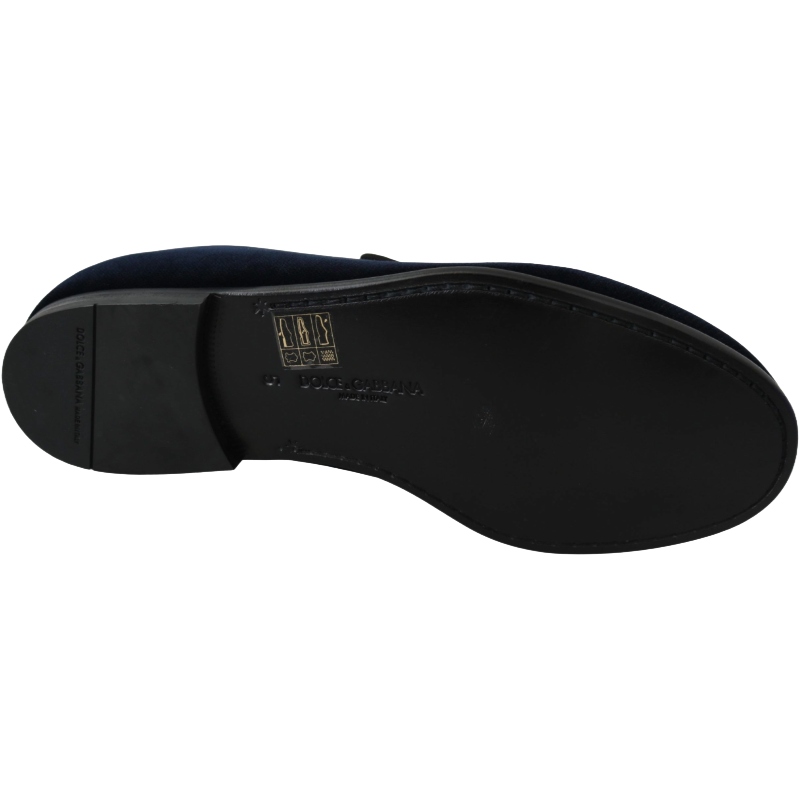Dolce & Gabbana Blue Leather Embroidered Loafers