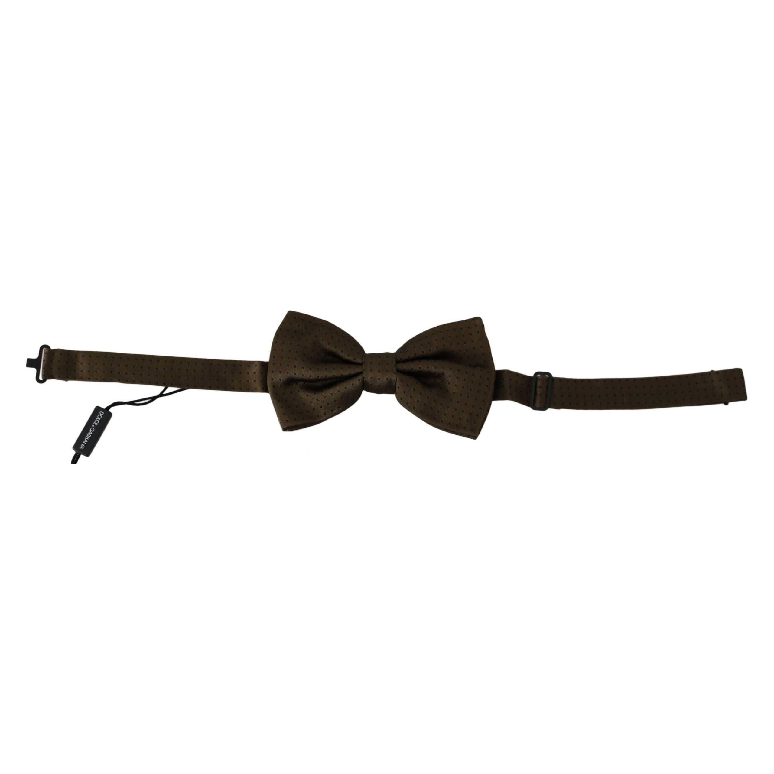 Dolce & Gabbana Brown Silk Polka Dot Bow Tie Accessory
