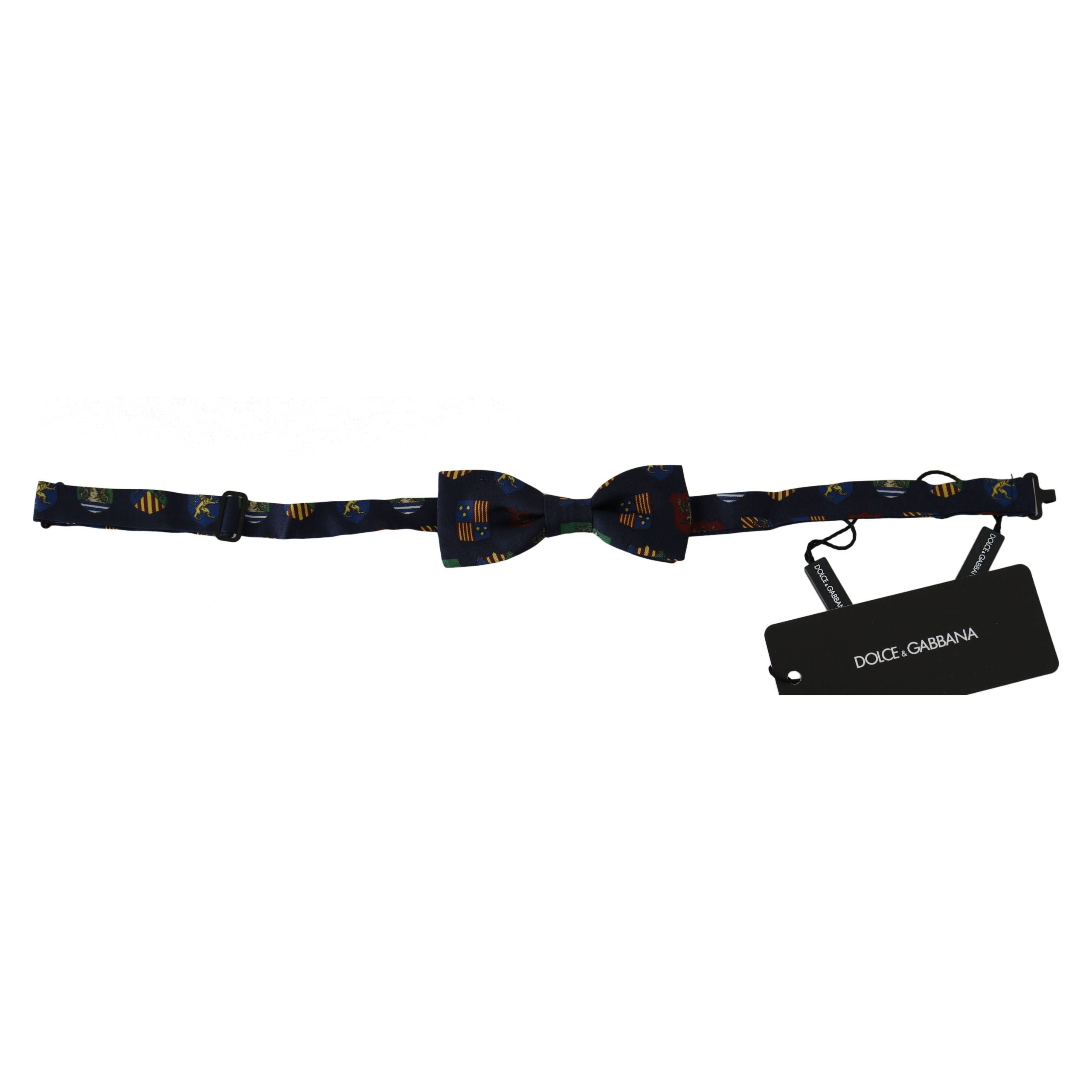 Dolce & Gabbana Blue Silk Bow Tie in Flags Print