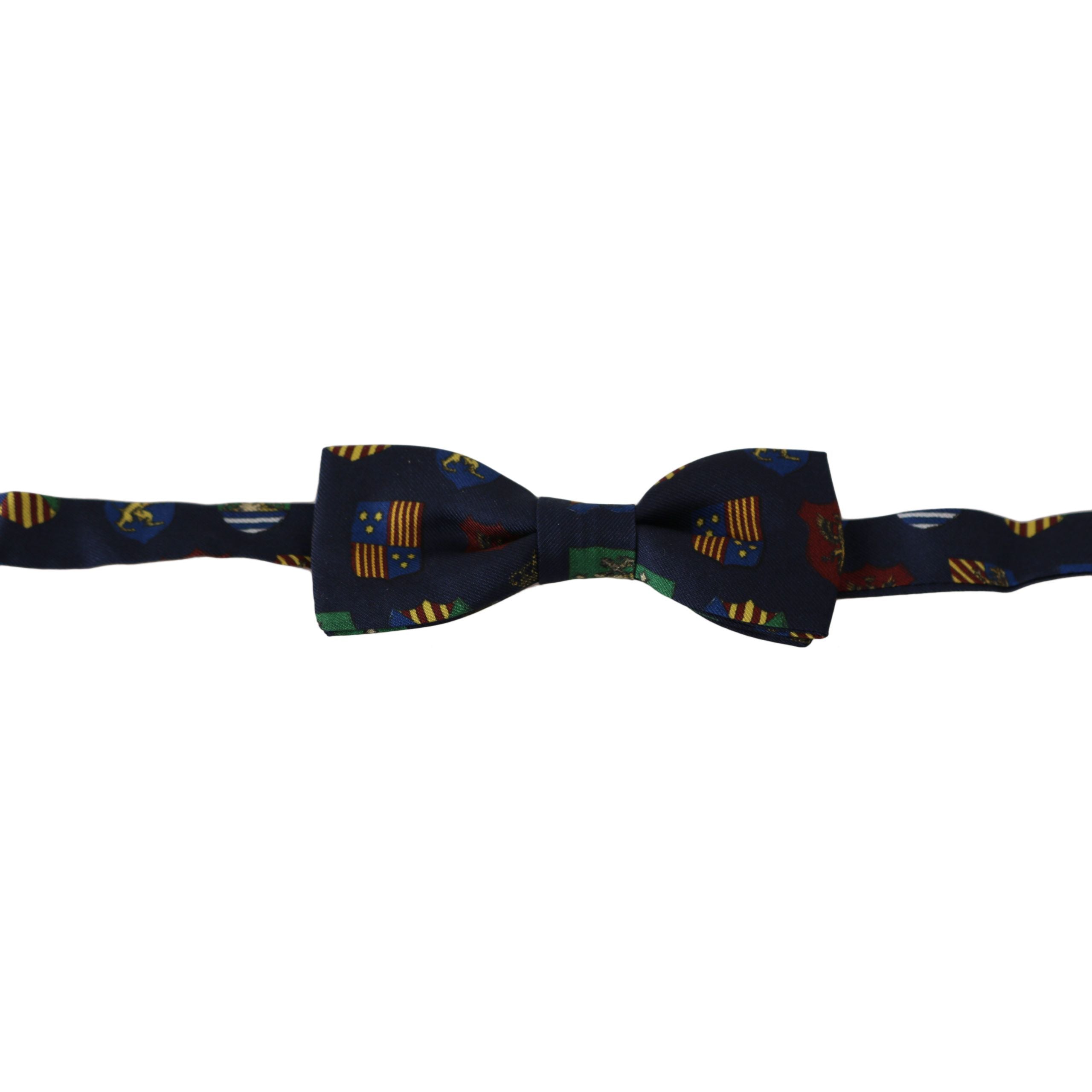 Dolce & Gabbana Blue Silk Bow Tie in Flags Print