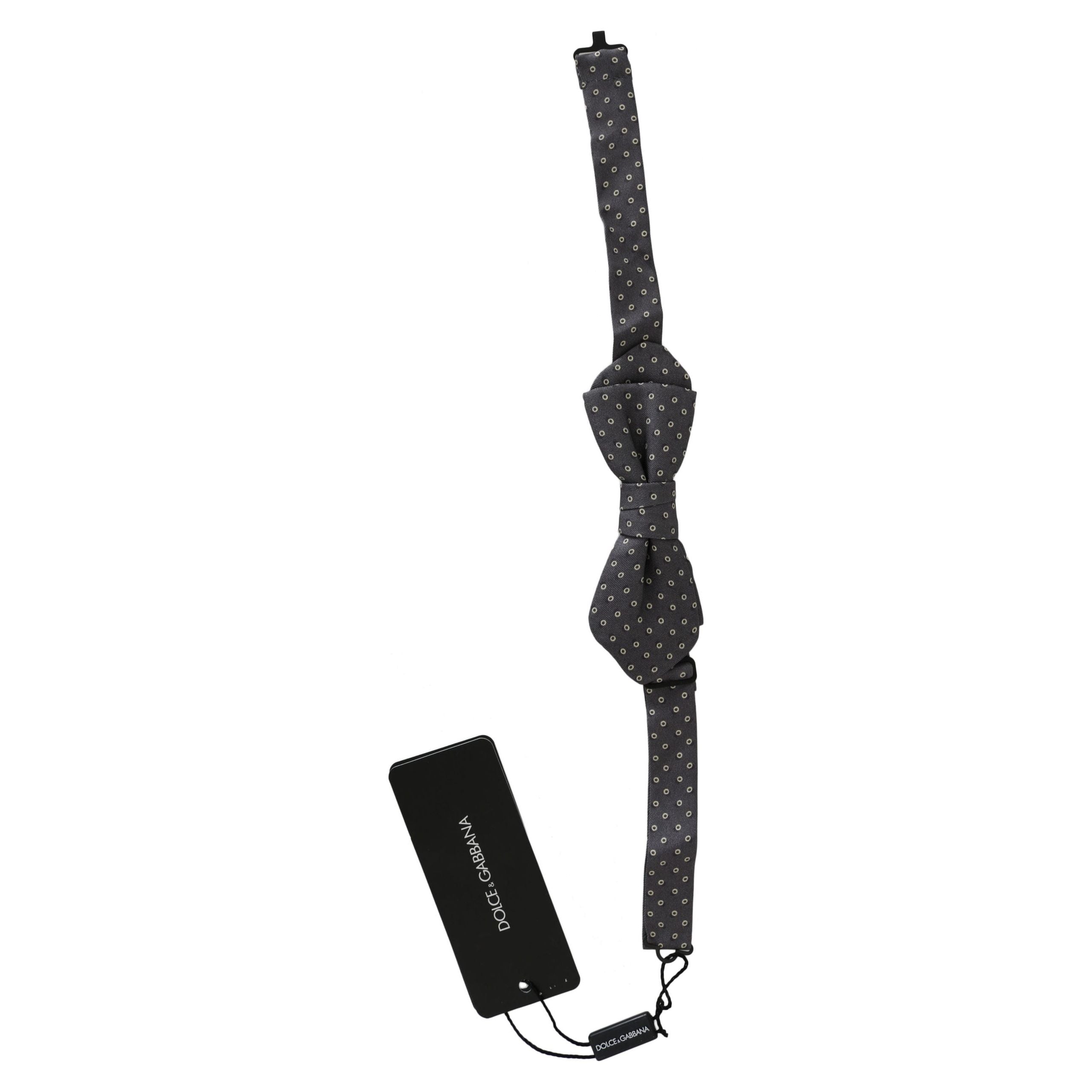 Dolce & Gabbana Gray Silk Circle Pattern Bow Tie