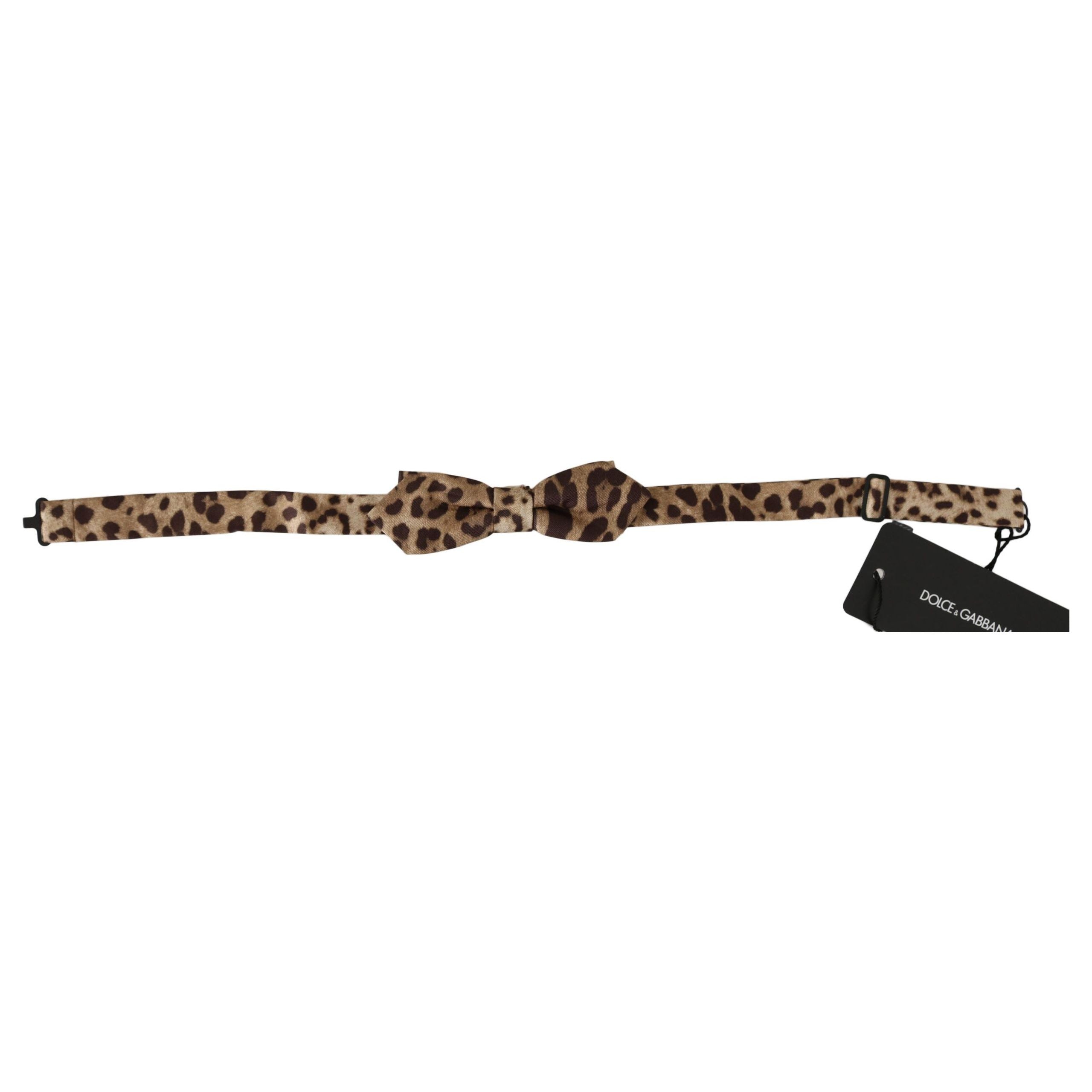 Dolce & Gabbana Brown Silk Leopard Print Bow Tie