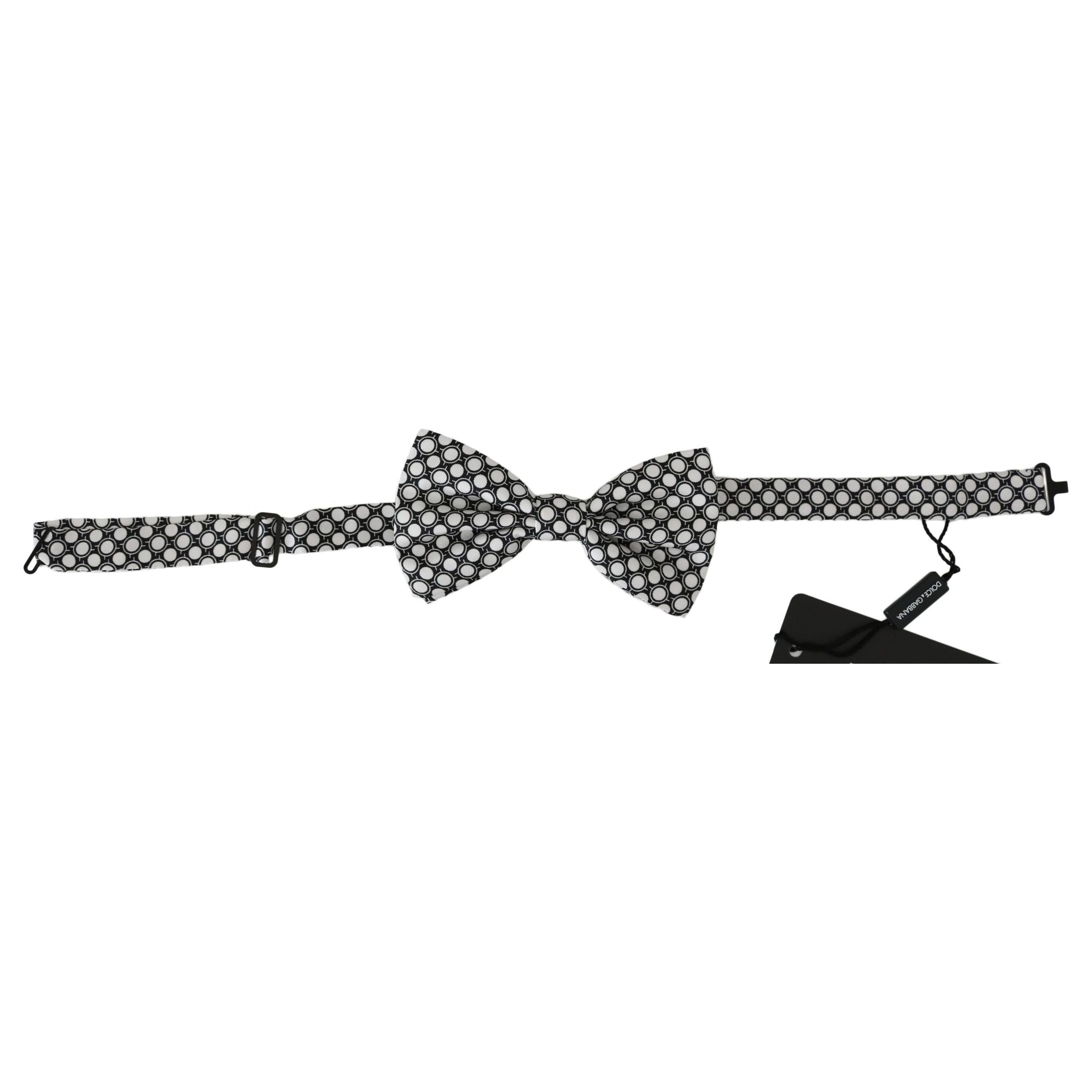 Dolce & Gabbana Black Silk Bow Tie with White Circles