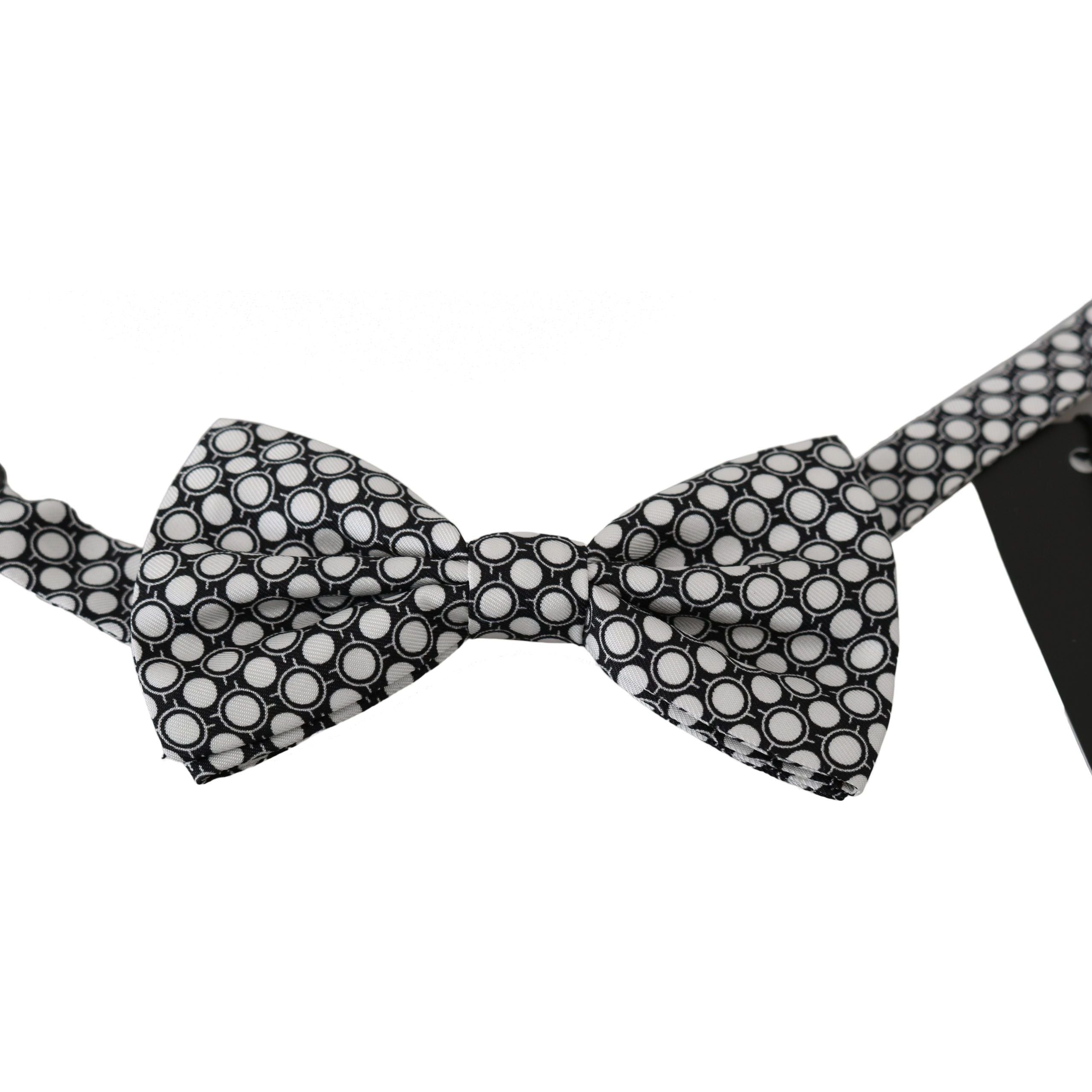 Dolce & Gabbana Black Silk Bow Tie with White Circles