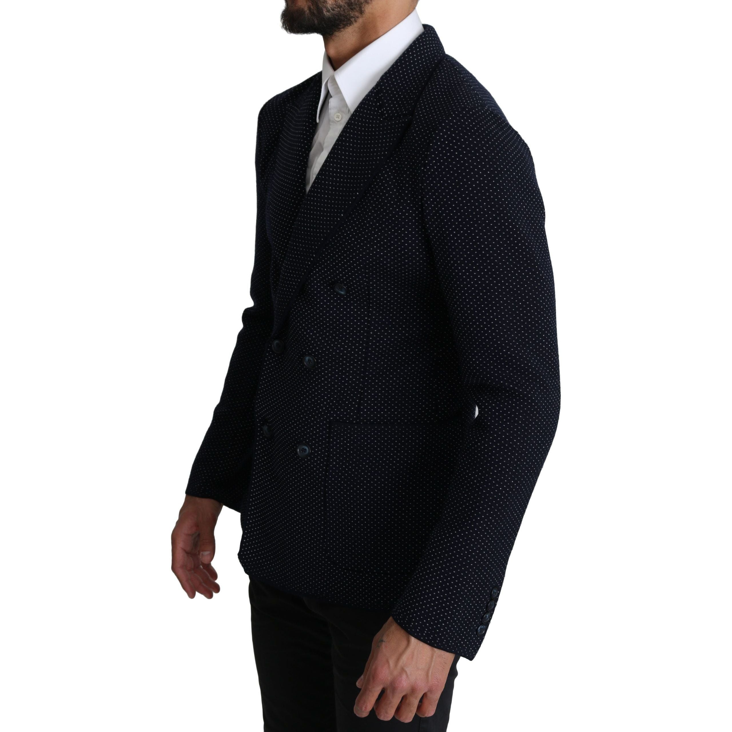 Dolce & Gabbana Dark Blue Wool Dotted Slim-Fit Blazer