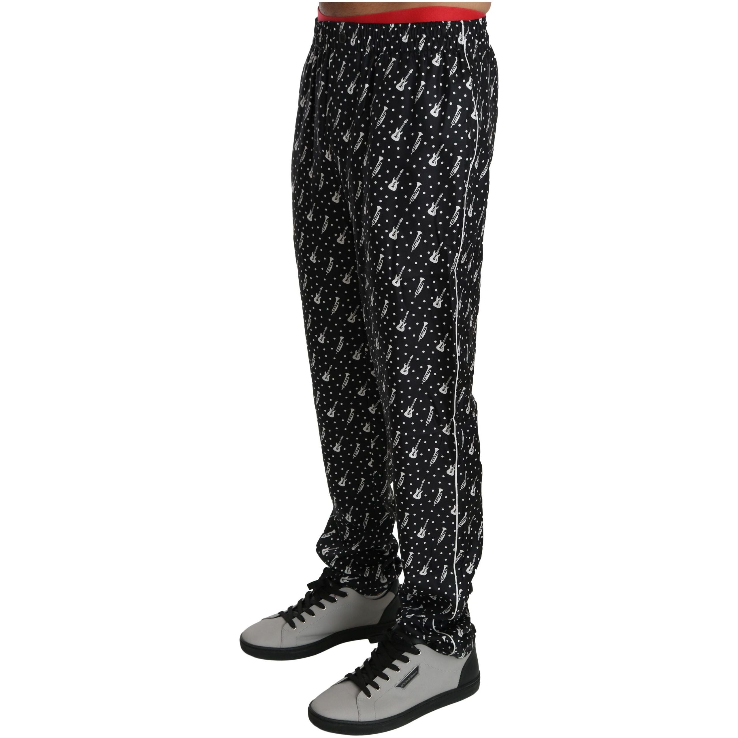 Dolce & Gabbana Black Silk Musical Instrument Print Pants