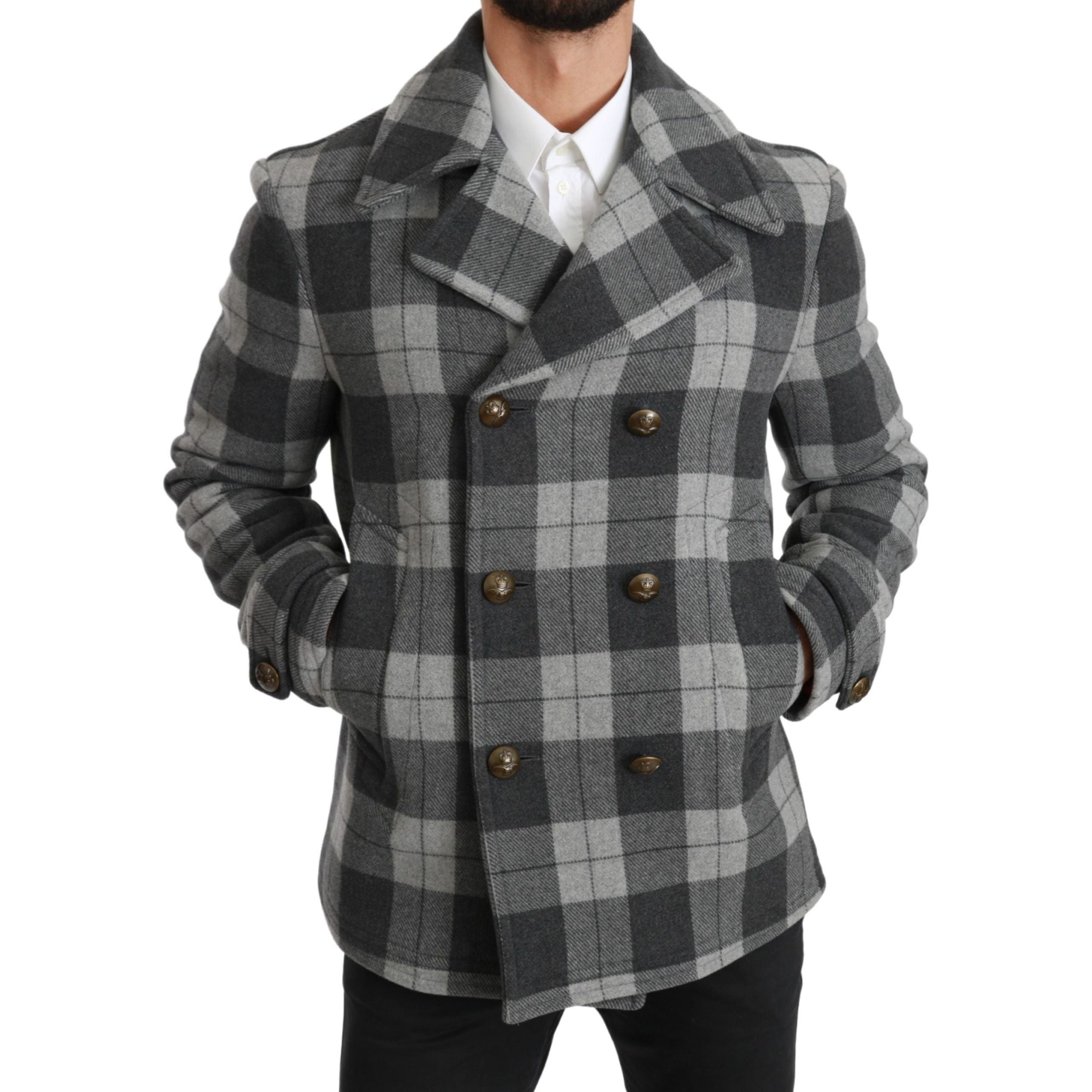 Dolce & Gabbana Gray Wool Blend Double Breasted Coat