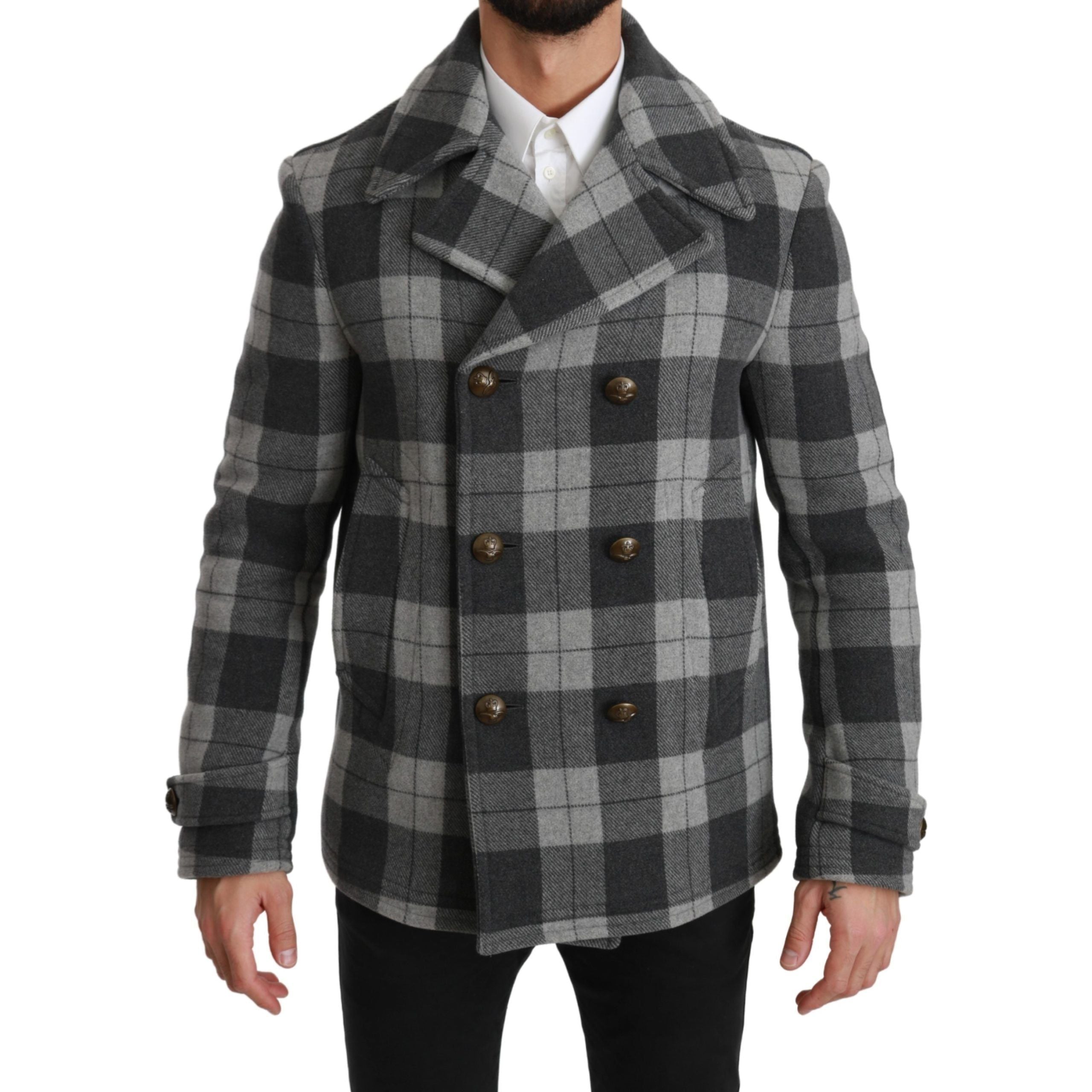 Dolce & Gabbana Gray Wool Blend Double Breasted Coat