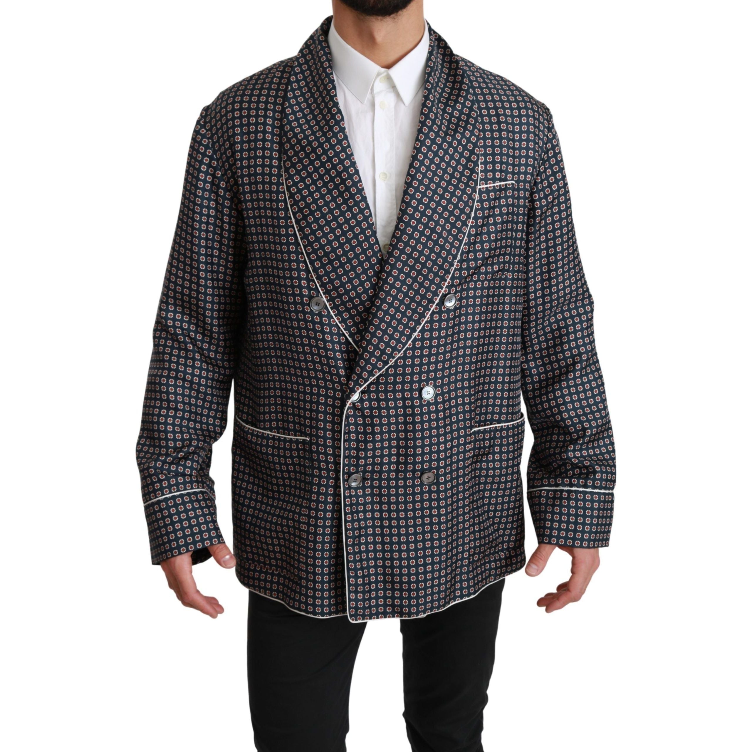 Dolce & Gabbana Navy Silk Double Breasted Coat