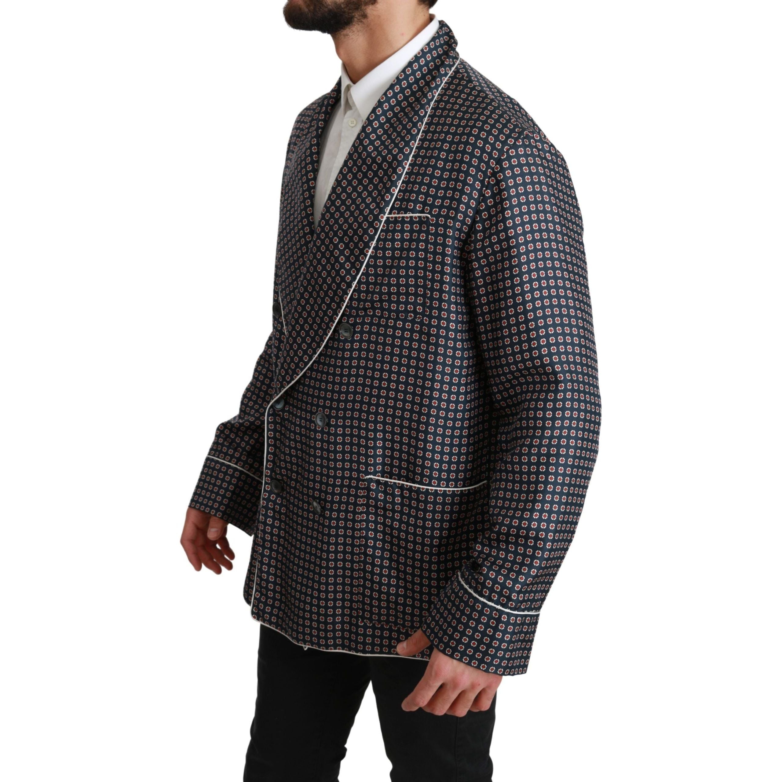Dolce & Gabbana Navy Silk Double Breasted Coat
