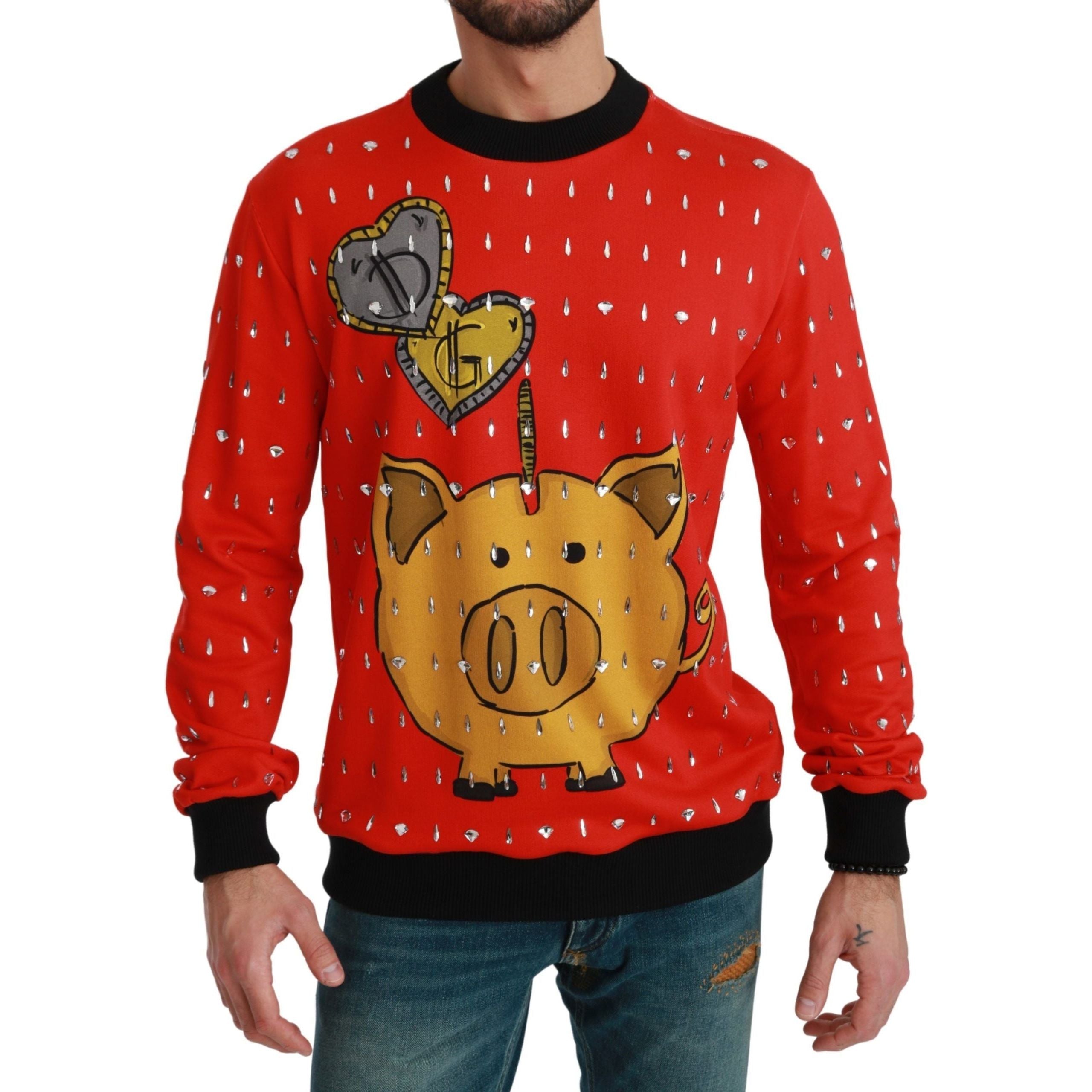 Dolce & Gabbana Red Cotton Crystal-Embellished Sweater